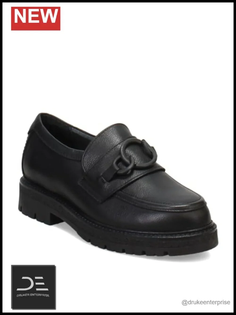 Women's Leather Loafers with Chain Link Ornament, Orthotic Friendly, Removable